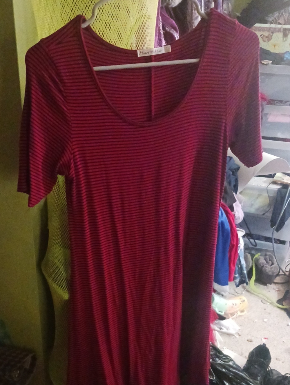Heart Hips Burgundy and Black Striped Scoop Neck Short Sleeve Tee